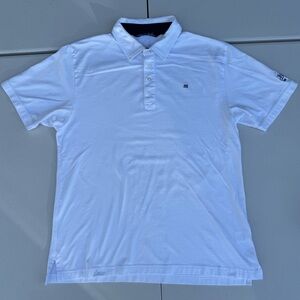 Travis Mathew White Men’s Golf Polo Shirt Size (L) 4-Button, Logo on Left Sleeve